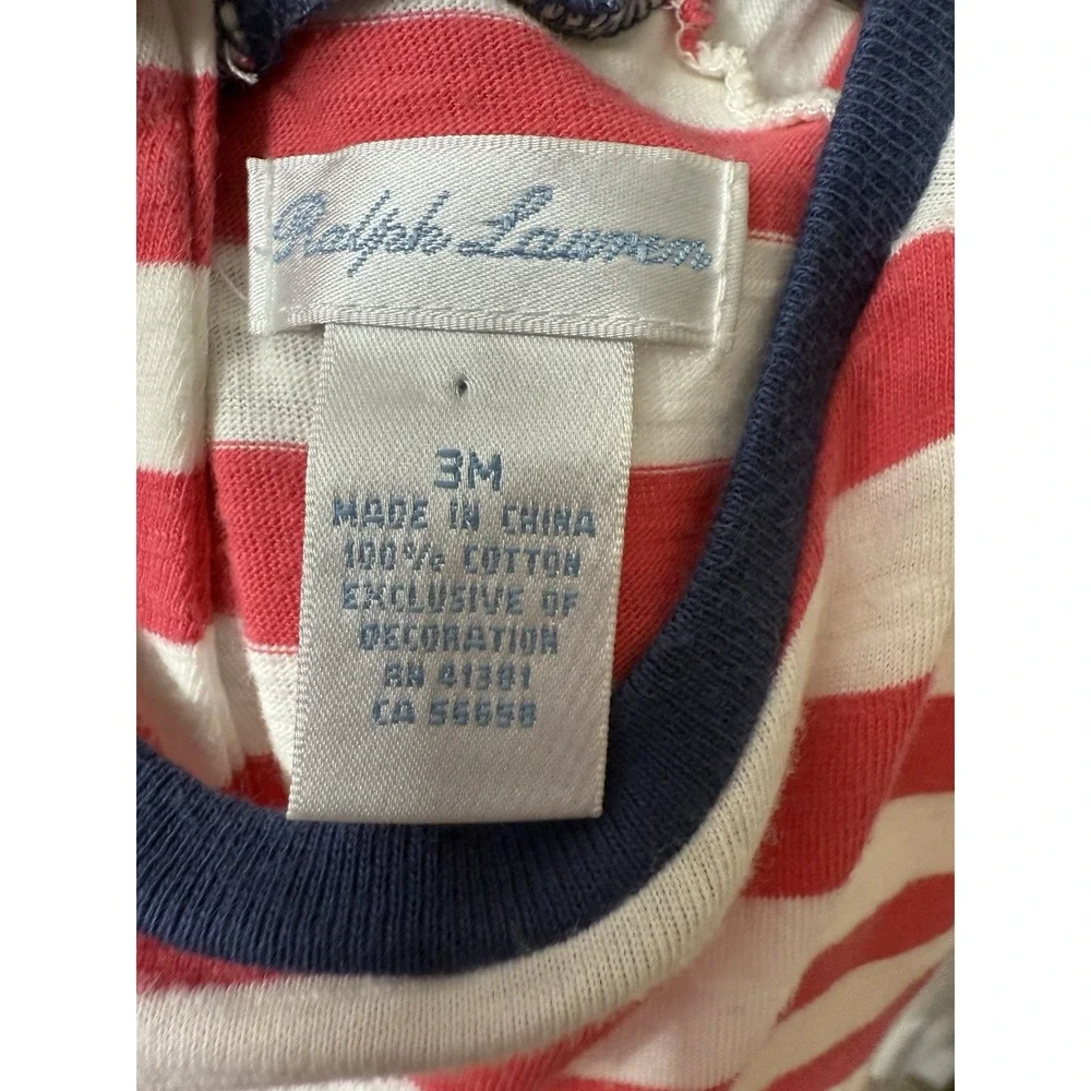 Ralph Lauren Baby Girl Striped Dress 3 Months Cotton Ruffle‎ Hem Pink White G50